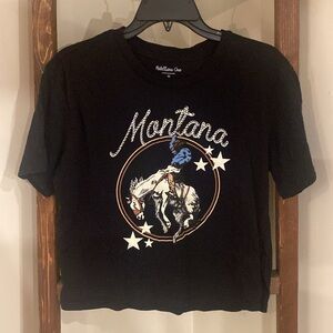 Rebellious One Black Montana Graphic Crop Top